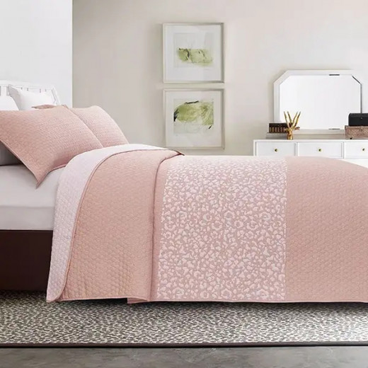 Nova Home Chervil Jacquard Bed Spread Set, Poly Cotton, Pink Color, King Size