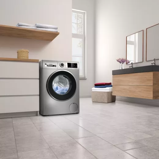 Serie | 4 washing machine, frontloader fullsize 9 kg 1200 rpm, silver inox