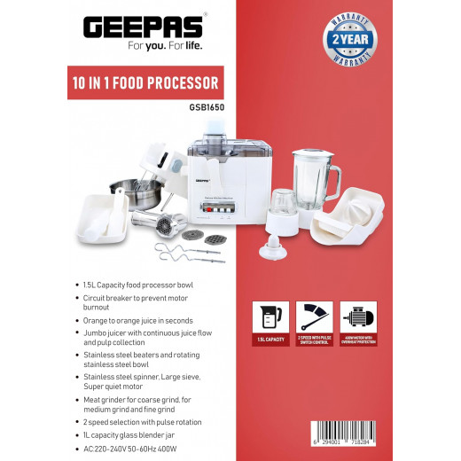 GEEPAS 10-In-1 Food Processor & Juicer