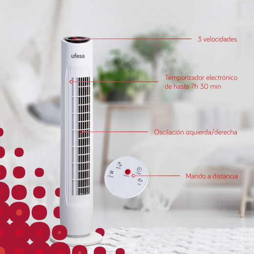 Ufesa Tower Fan with Remote, White