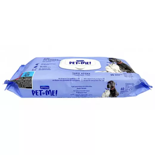 Septona Pet Me Cleansing Wet Wipes Fragrance Free - 60 Wipes