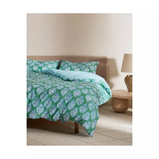 Madame Coco Searlas King Size Printed Duvet Cover Set - Green