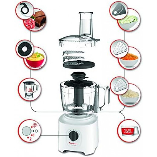 Moulinex Easy Force Food Processor, 800 Watts, 6 Attachments, White