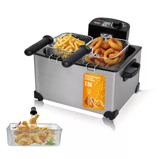 Raf Stainless Steel Electric Deep Fryer With Adjustable Temperature Control, 5 L , Silver, 2000W