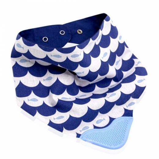 BabyJem Double Sided Poplin Apron Bib With Teether - Blue