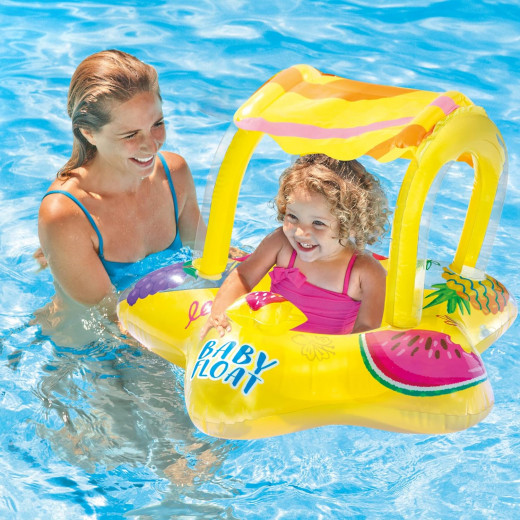 Intex Outdoor Swimming Pool Inflatable Comfortable Shaded Canopy Starfish Lounger Baby Toddler Float Safety Raft, Yellow