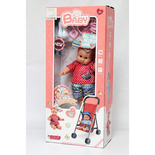 Children's doll toys 12 "cotton body vinyl doll + baby accessories + storage cart