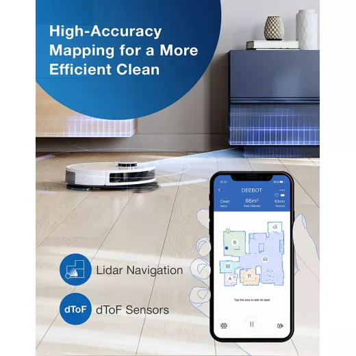 ECOVACS DEEBOT N10+ مكنسة كهربائية وممسحة روبوتية، شفط 3800 باسكال، تفريغ ذاتي