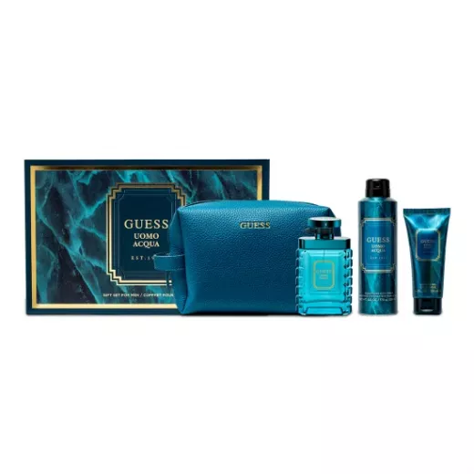 Guess Uomo Acqua 100ml Edt+sg 100ml+dbs 170g+pouch