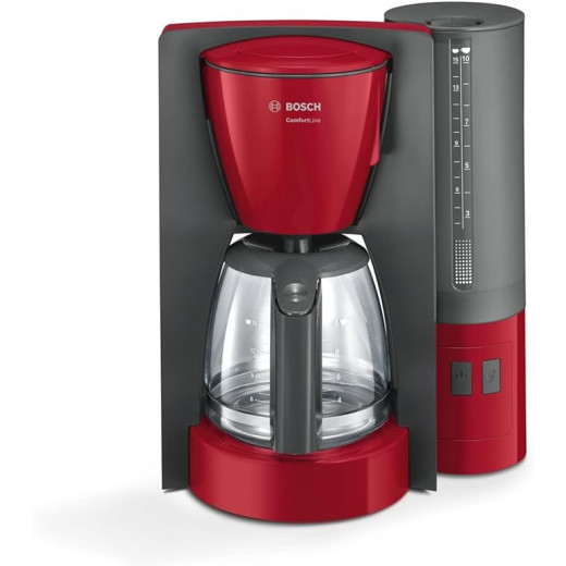 Bosch Comfort Line TKA6A044 Coffee Machine, Flavor Protection Glass Jug, Automatic Limit Switch, Programmable to 20/40/60 Minutes, 1200 W, Red /