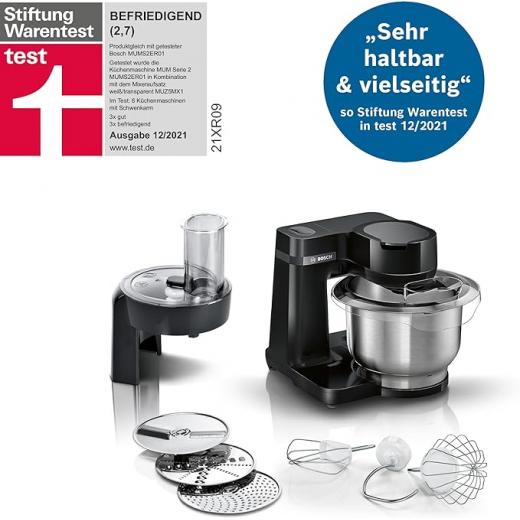 Bosch MUMS2EB01 MUM Series 2 household appliance food processor, stainless steel bowl 3.8 litres, planetary mixer, dough hook, whisk, beater, stainless steel, continuous slicer, 3 discs, 700 watt, black