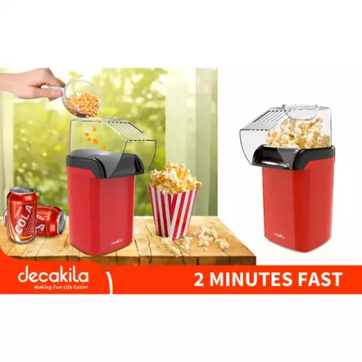 Decakila Hot Air Popcorn Popper 1200W Home Popcorn Maker With Measuring Cup Capacity 0.27 L