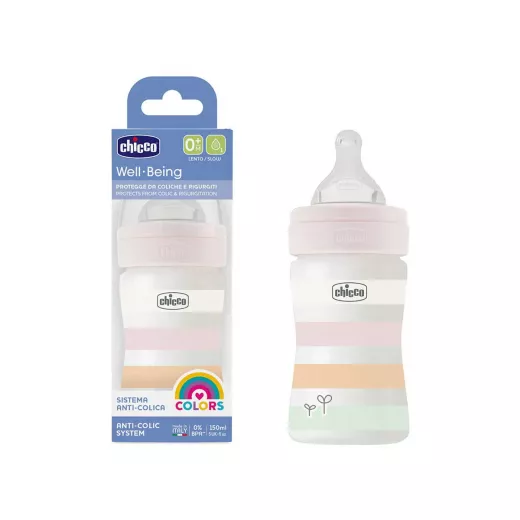 Chicco Well Being Bottle Anti-Colic System Slow Flow 150Ml 0M+ pink