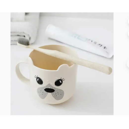 High Quality Cute Cartoon Toothbrushing Cup Children′s Tooth Cup Gargle Cup with Handle Beige 3.4W x 3.5H