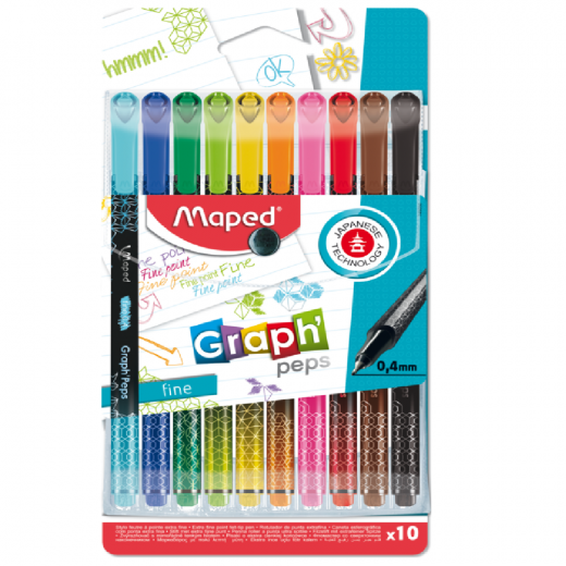 Maped 10-Piece Washable Graph'Peps Fineliner Pen Multicolour