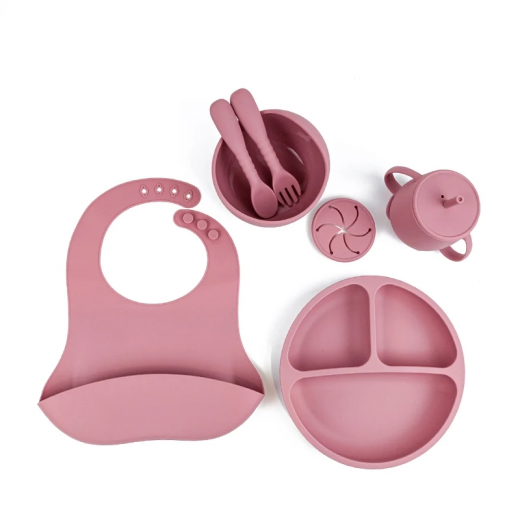 Ozey Silicone Baby Feeding Set Dark Pink