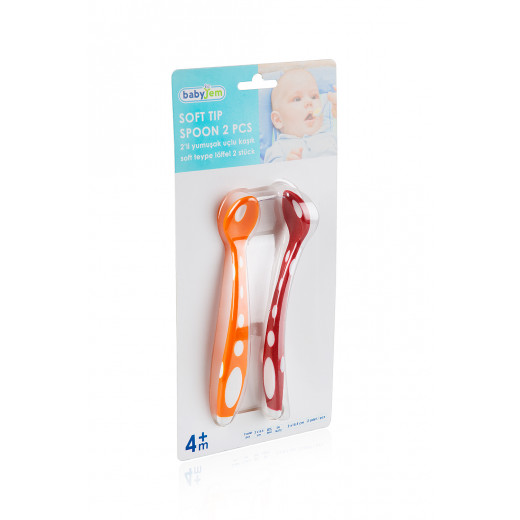 Babyjem Soft Tip Spoon 2 Pcs (Orange & Red)