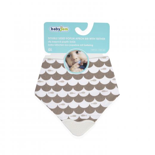 Babyjem Poplin Neck Scarf Bib With Teether / Brown / Fish