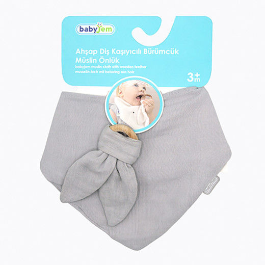 Babyjem Muslin Bib With Teether Grey