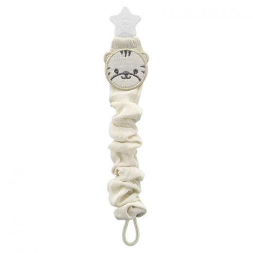 Babyjem Pacifier Hanger With Raw Silk Material(Muslin) Cream