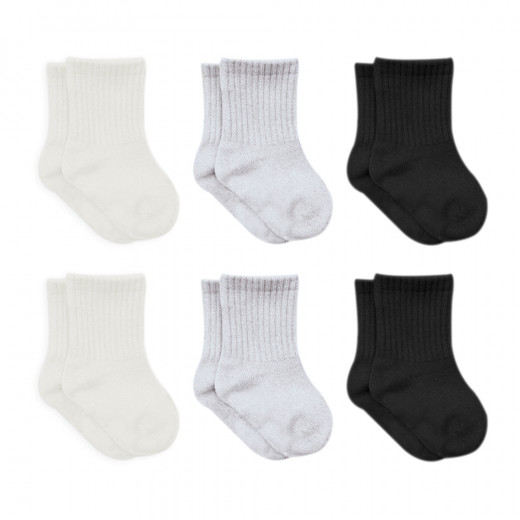 Bistyle Basic 6-Pairs Combed Flat Quarter Socks (0-6 m) (Black, Grey, Beige)