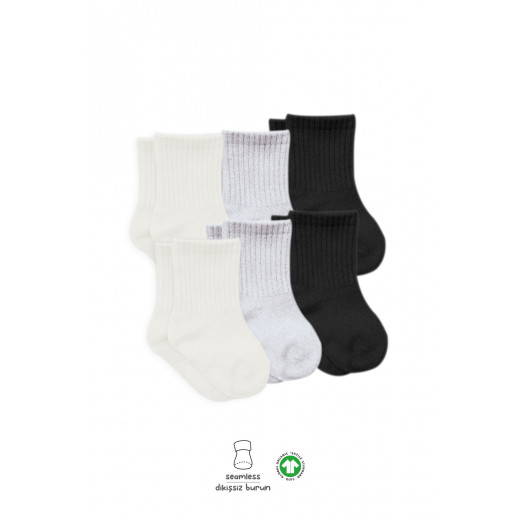 Bistyle Basic 6-Pairs Combed Flat Quarter Socks (6-12 m) (Black, Grey, Beige)