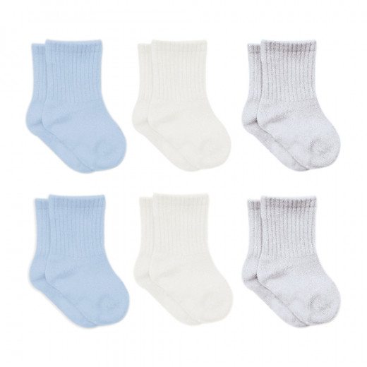 Bistyle Basic 6-Pairs Combed Flat Quarter Socks (6-12 m) (Blue, Grey, Beige)