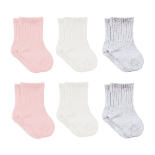 Bistyle Basic 6-Pairs Combed Flat Quarter Socks (6-12 m) (Pink, Grey, Beige)