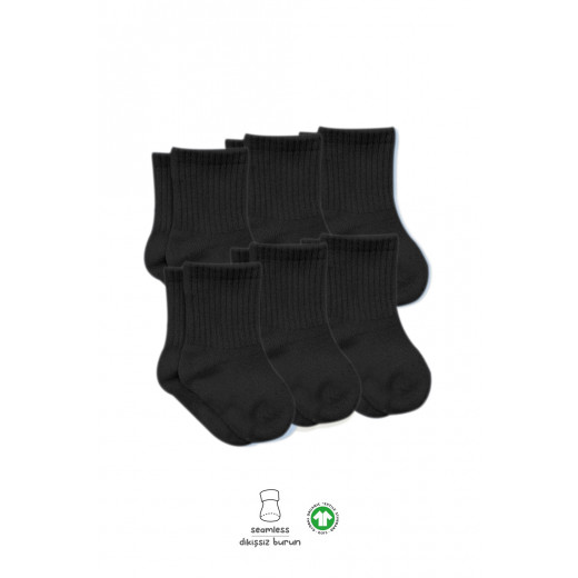 Bistyle 6-Pairs Combed Flat Quarter Socks (6-12 m) Black