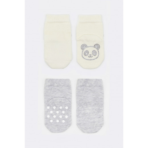 Bistyle Organic 2-Pairs Combed Non-slip Socks (12-24 m) Grey