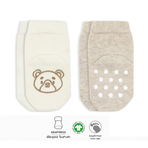 Bistyle Organic 2-Pairs Combed Non-slip Socks (6-12 m) Beige