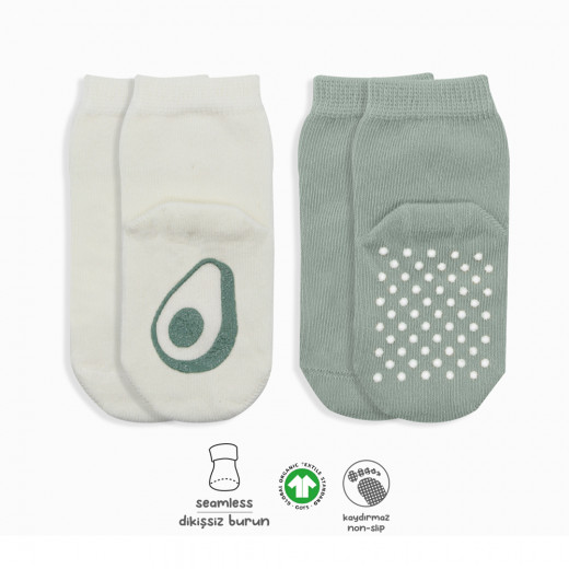 Bistyle Organic 2-Pairs Combed Non-slip Socks (0-6 m) Green