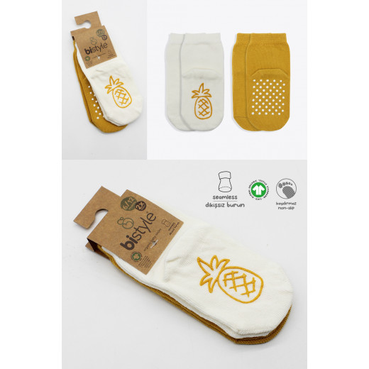 Bistyle Organic 2-Pairs Combed Non-slip Socks (24-36 m) Yellow