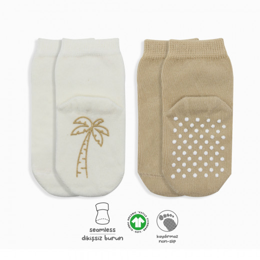 Bistyle Organic 2-Pairs Combed Non-slip Socks (0-6 m) Cream