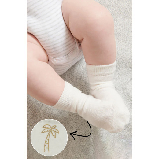 Bistyle Organic 2-Pairs Combed Non-slip Socks (6-12 m) Cream