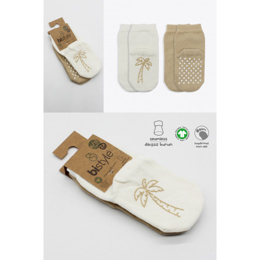 Bistyle Organic 2-Pairs Combed Non-slip Socks (6-12 m) Cream