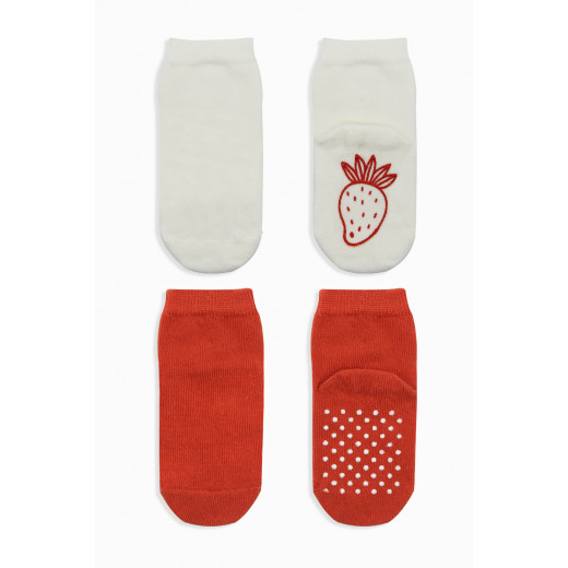 Bistyle Organic 2-Pairs Combed Non-slip Socks (0-6 m) Red