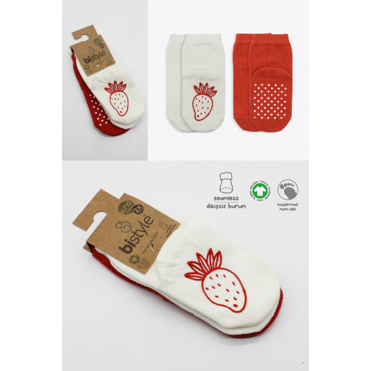 Bistyle Organic 2-Pairs Combed Non-slip Socks (0-6 m) Red