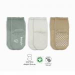 Bistyle Organic 3-Pairs Basic Non-slip Socks (12-24 m) (Green, Brown, Beige)