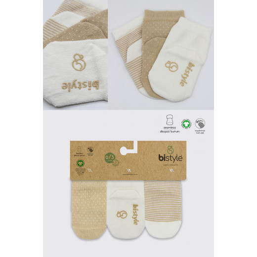 Bistyle Organic 3-Pairs Basic Socks (0-3 m) Brown