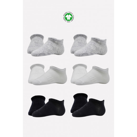 Bistyle 6-Pairs Combed Liner Socks (0-6 m) (Black, Grey, Beige)