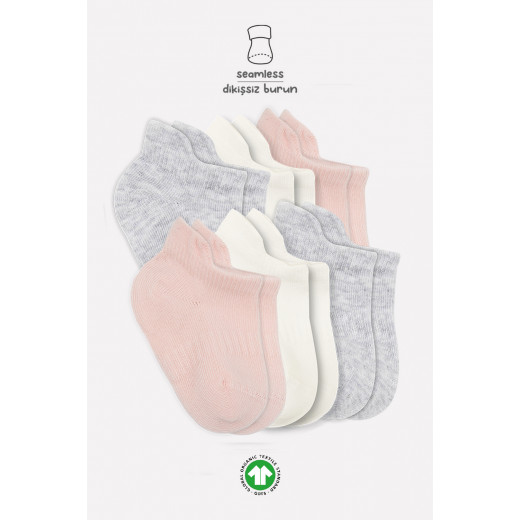 Bistyle 6-Pairs Combed Liner Socks (0-6 m) (Pink, Grey, Beige)