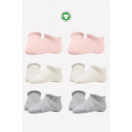 Bistyle 6-Pairs Combed Liner Socks (0-6 m) (Pink, Grey, Beige)