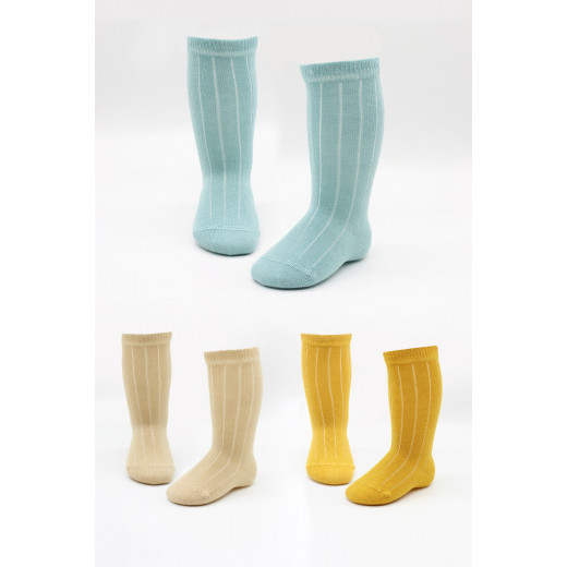 Bistyle 3-Pairs Knee Socks (24-36 m) (Blue, Brown, Yellow)