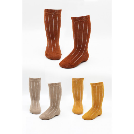 Bistyle 3-Pairs Knee Socks (6-12 m) (Orange, Brown, Yellow)