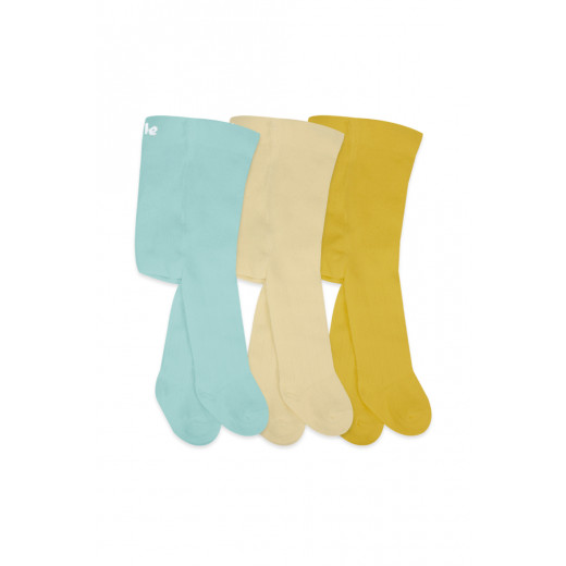 Bistyle 3-Pairs Combed Cotton Tights (24-36) (Blue, Brown, Yellow)