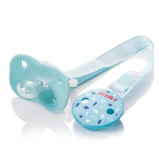 Farlin, Chu Chu Natural Pacifier with Cover and Chain, Blue, 6+