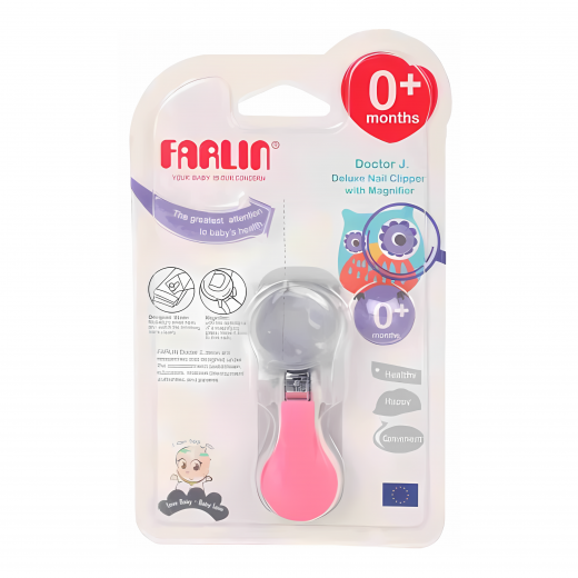 Farlin, Deluxe Nail Clipper with Magnifier, Pink