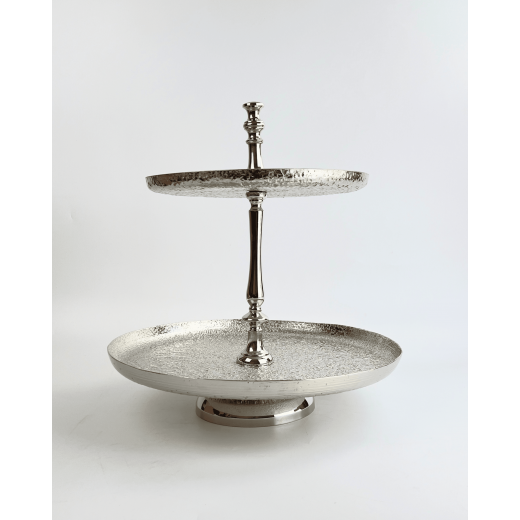 Vague Aluminium Round 2 Tier Stand with Stainless Steel Silver Finish 41 centimeter India