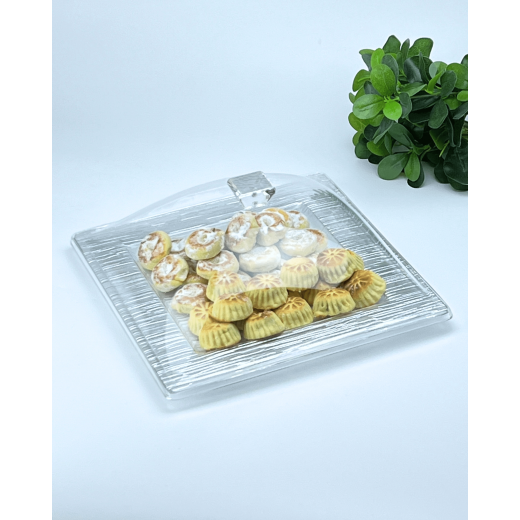 Vague Acrylic Square Serving Set, Silver Color, 31 Cm